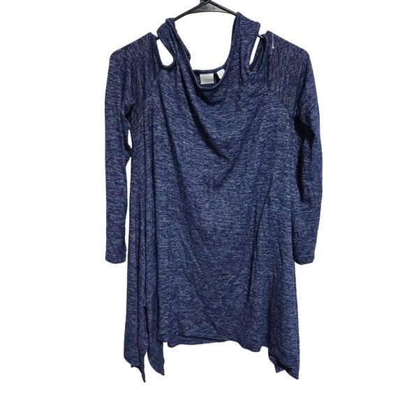 NY&C Heather Blue Cold Shoulder Sweater Womens Size Large Tunic Top Long Sleeve - Picture 1 of 5